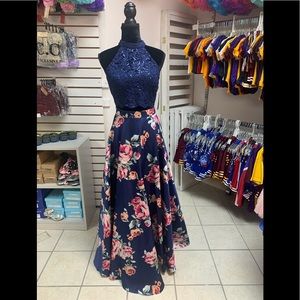 Size 5 Navy Pink 2 Pc Floral Prom Homecoming Pageant Formal Dance Gown Dress NWT